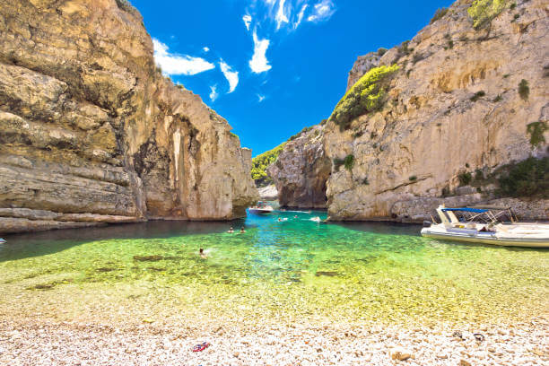 Stinva bay beach, wonder of geology on Vis island, Dalmatia, Croatia