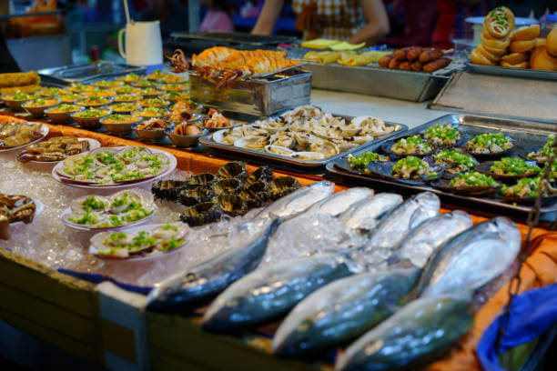 Fresh seafood for sale at Phu Quoc Night Market in Vietnam