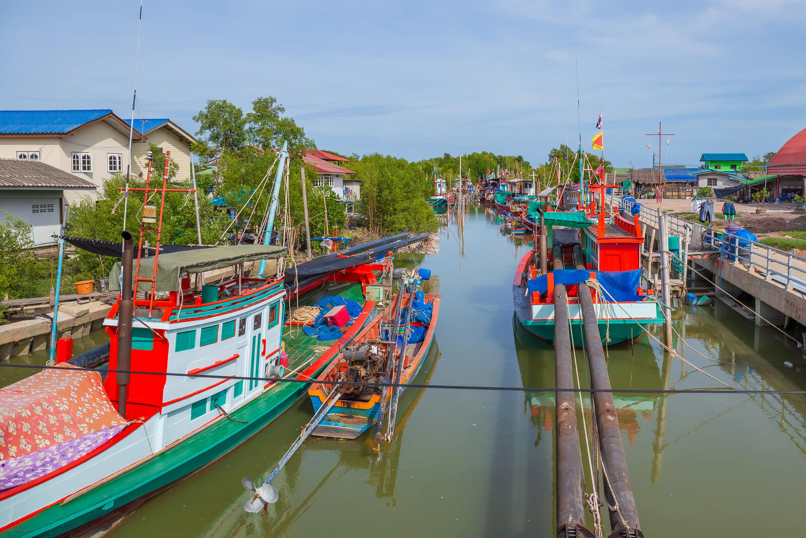 Fisherman village at Koh Samui, Thailand. Many fishing boats moored