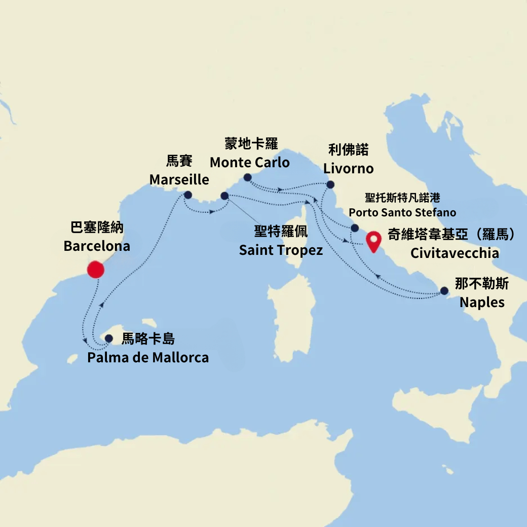 Barcelona to Civitavecchia (Rome)