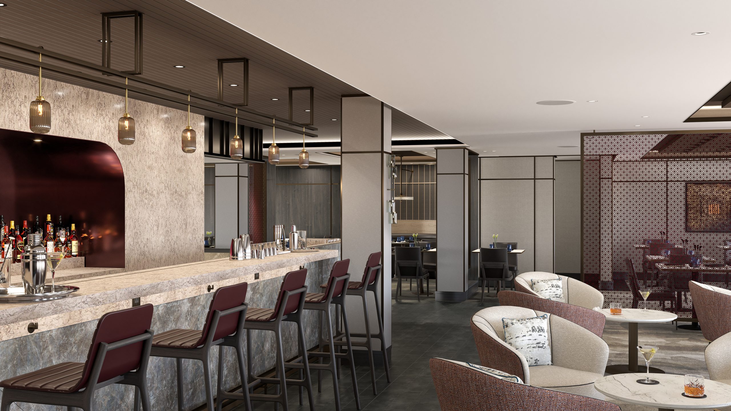 Renderings of Asian restaurant, Memori, aboard Ilma.