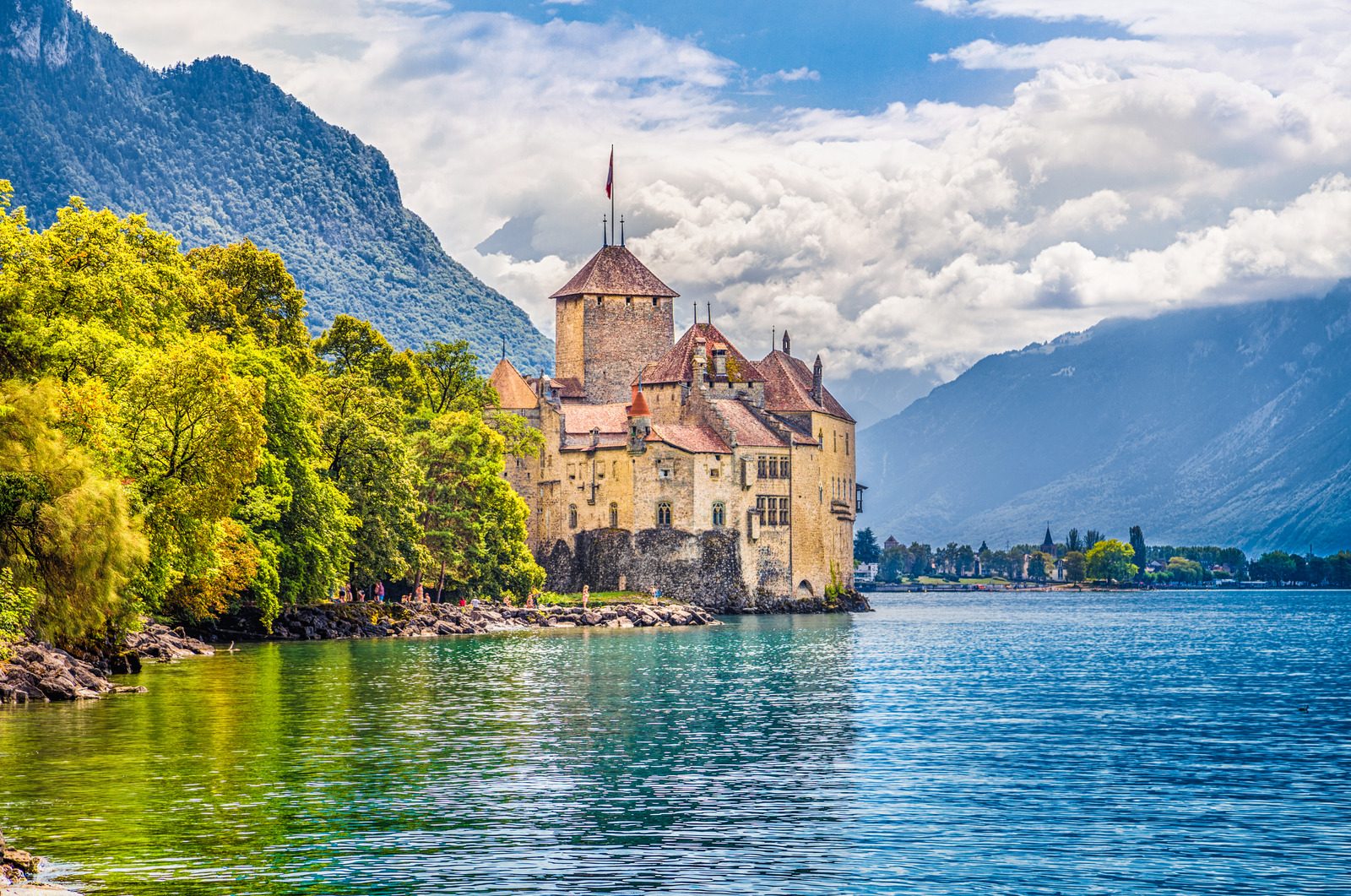 Chateau de Chillon at Lake Geneva, Canton of Vaud, Switzerland