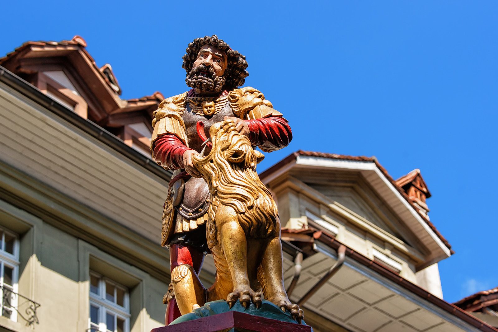 Samson fountain in Kramgasse street in Bern