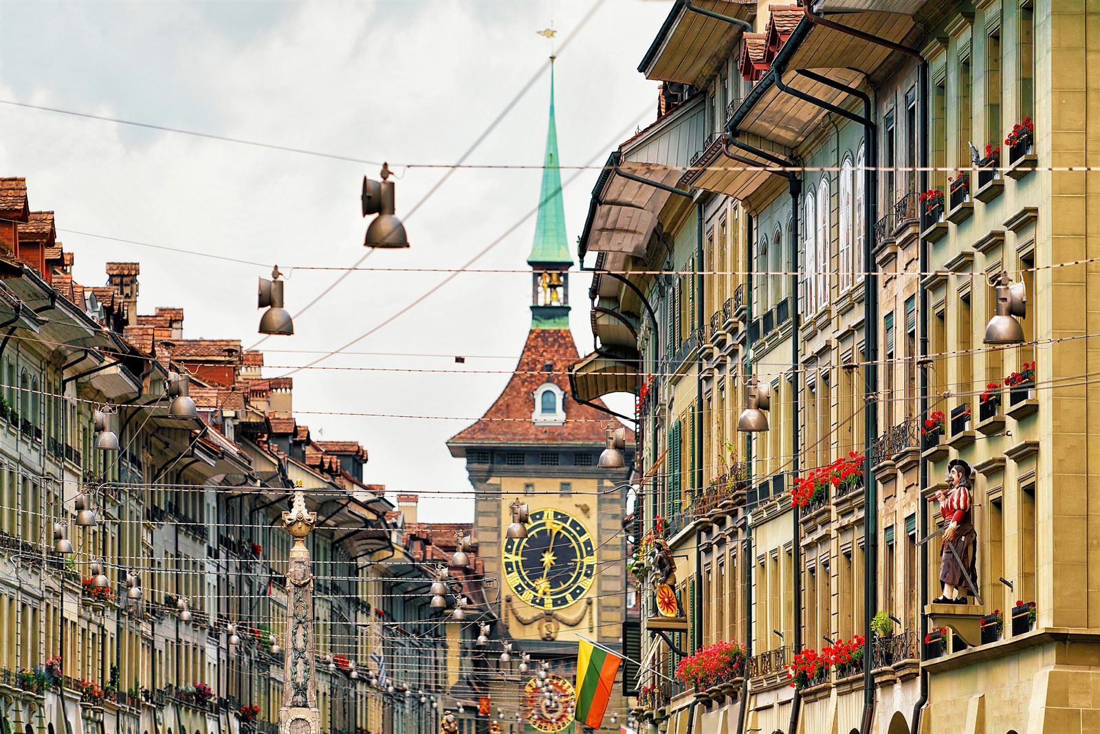 Zytglogge in Kramgasse street with shopping area in Bern